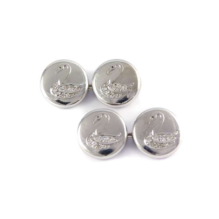 Pair of platinum and diamond set swan motif round panel cufflinks